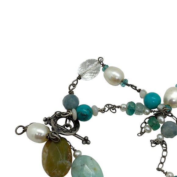 Shube Dakota West Sterling Multi Gemstone Native Necklace Station 925 Retro VTG - Picture 6 of 16